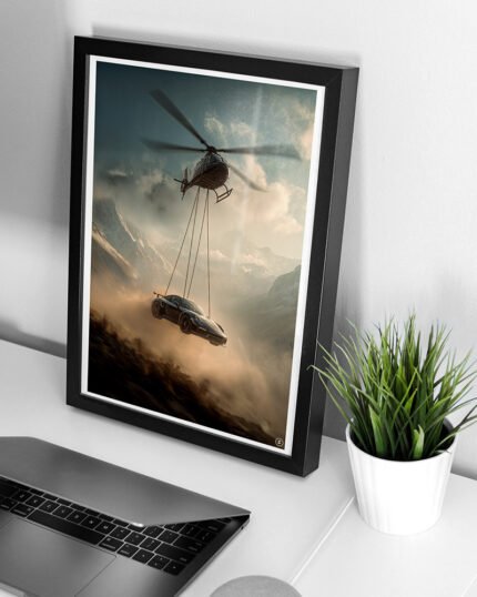 Porsche 911 Hnaging with Helicopter – Aerial Digital Art