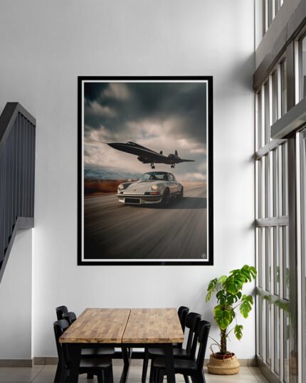 porsche with plane-digital art