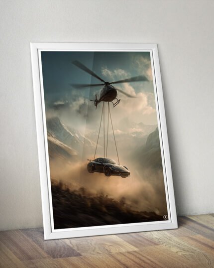 Porsche 911 Hnaging with Helicopter – Aerial Digital Art