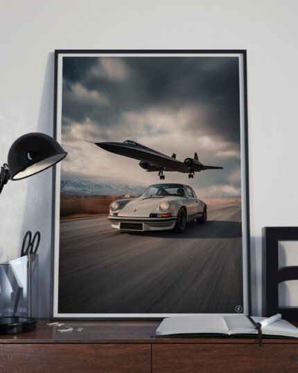 porsche with plane-digital art