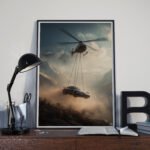 Porsche 911 Hnaging with Helicopter – Aerial Digital Art