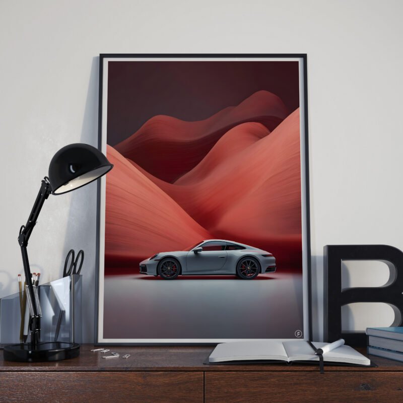 Porsche 911 Blaze – Red & White Digital Art