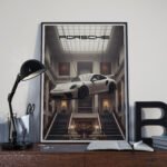 Porsche in room flying digital art